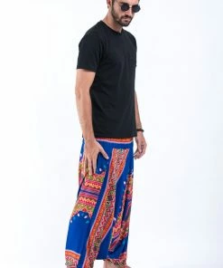 HaremPants.com Dashiki Prints Drop Crotch Men's Harem Pants In Blue
