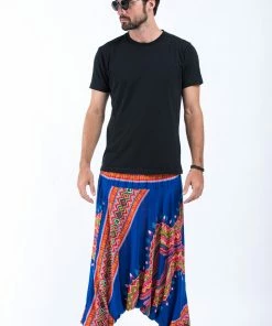 HaremPants.com Dashiki Prints Drop Crotch Men's Harem Pants In Blue