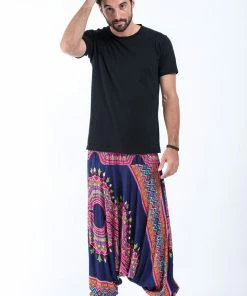 HaremPants.com Drop Crotch Harem Pants Dashiki Prints Drop Crotch Men's Harem Pants In Navy