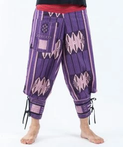 HaremPants.com Thai Hill Tribe Fabric Men's Harem Pants With Ankle Straps In Purple