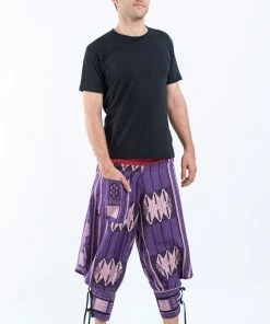 HaremPants.com Thai Hill Tribe Fabric Men's Harem Pants With Ankle Straps In Purple