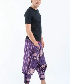 HaremPants.com Thai Hill Tribe Fabric Men's Harem Pants With Ankle Straps In Purple