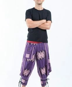 HaremPants.com Thai Hill Tribe Fabric Men's Harem Pants With Ankle Straps In Purple