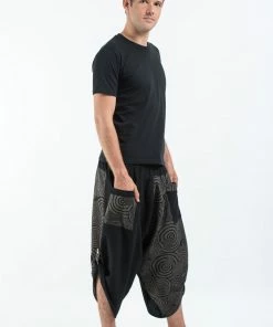 HaremPants.com Two Tone Swirls Prints Men's Three Quarter Pants In Black Gray