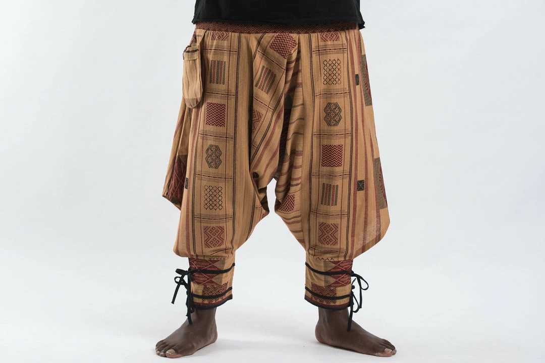 HaremPants.com Plus Size Thai Hill Tribe Fabric Men Harem Pants With Ankle Straps In Beige Men's 4 HaremPants.com Plus Size Thai Hill Tribe Fabric Men Harem Pants With Ankle Straps In Beige Men's