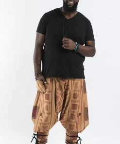 HaremPants.com Plus Size Thai Hill Tribe Fabric Men Harem Pants With Ankle Straps In Beige Men's