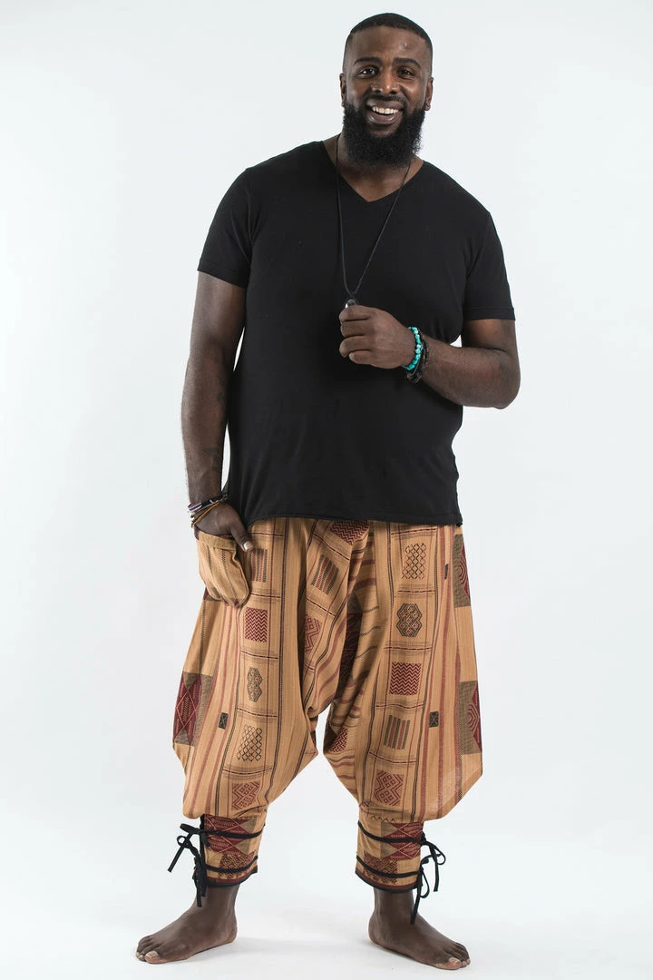 HaremPants.com Plus Size Thai Hill Tribe Fabric Men Harem Pants With Ankle Straps In Beige Men's 3 HaremPants.com Plus Size Thai Hill Tribe Fabric Men Harem Pants With Ankle Straps In Beige Men's