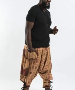 HaremPants.com Plus Size Thai Hill Tribe Fabric Men Harem Pants With Ankle Straps In Beige Men's 7 HaremPants.com Plus Size Thai Hill Tribe Fabric Men Harem Pants With Ankle Straps In Beige Men's