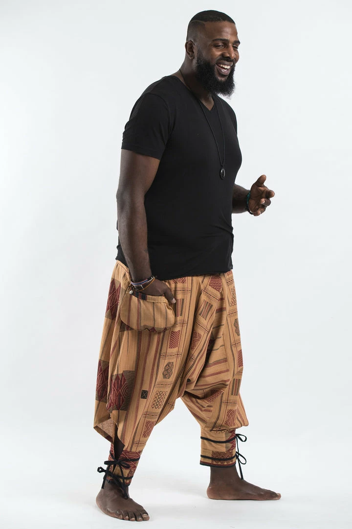 HaremPants.com Plus Size Thai Hill Tribe Fabric Men Harem Pants With Ankle Straps In Beige Men's 5 HaremPants.com Plus Size Thai Hill Tribe Fabric Men Harem Pants With Ankle Straps In Beige Men's