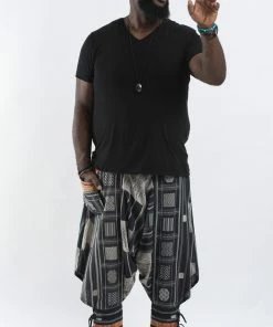 HaremPants.com Plus Size Thai Hill Tribe Fabric Men Harem Pants With Ankle Straps In Black