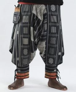 HaremPants.com Plus Size Thai Hill Tribe Fabric Men Harem Pants With Ankle Straps In Black