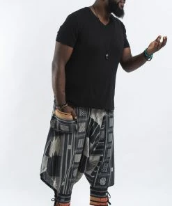 HaremPants.com Plus Size Thai Hill Tribe Fabric Men Harem Pants With Ankle Straps In Black