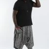 HaremPants.com Plus Size Woven Prints Thai Hill Tribe Fabric Men Harem Pants With Ankle Straps In Black