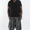 HaremPants.com Plus Size Swirls Prints Thai Hill Tribe Fabric Men Harem Pants With Ankle Straps In Black Men's