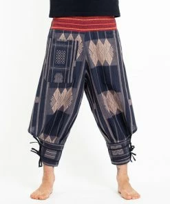 HaremPants.com Thai Hill Tribe Fabric Men's Harem Pants With Ankle Straps In Artisan Blue