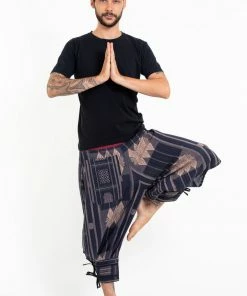 HaremPants.com Thai Hill Tribe Fabric Men's Harem Pants With Ankle Straps In Artisan Blue