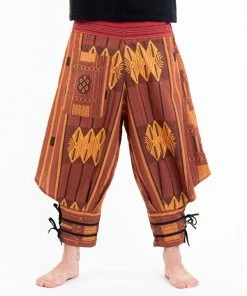 HaremPants.com Men's Thai Hill Tribe Fabric Men Harem Pants With Ankle Straps In Brick Orange