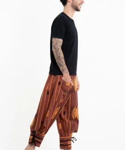 HaremPants.com Men's Thai Hill Tribe Fabric Men Harem Pants With Ankle Straps In Brick Orange