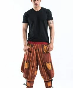 HaremPants.com Men's Thai Hill Tribe Fabric Men Harem Pants With Ankle Straps In Brick Orange