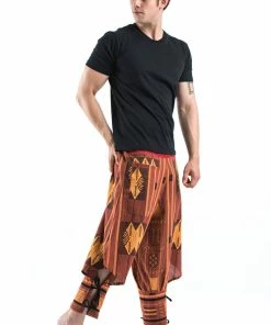 HaremPants.com Men's Thai Hill Tribe Fabric Men Harem Pants With Ankle Straps In Brick Orange