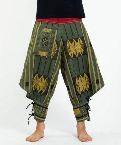 HaremPants.com Thai Hill Tribe Fabric Men's Harem Pants With Ankle Straps In Olive Green