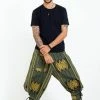 HaremPants.com Thai Hill Tribe Fabric Men's Harem Pants With Ankle Straps In Olive Green
