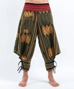 HaremPants.com Thai Hill Tribe Fabric Men's Harem Pants With Ankle Straps In Olive Women's