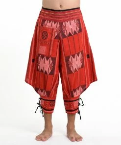 HaremPants.com Thai Hill Tribe Fabric Men's Harem Pants With Ankle Straps In Red