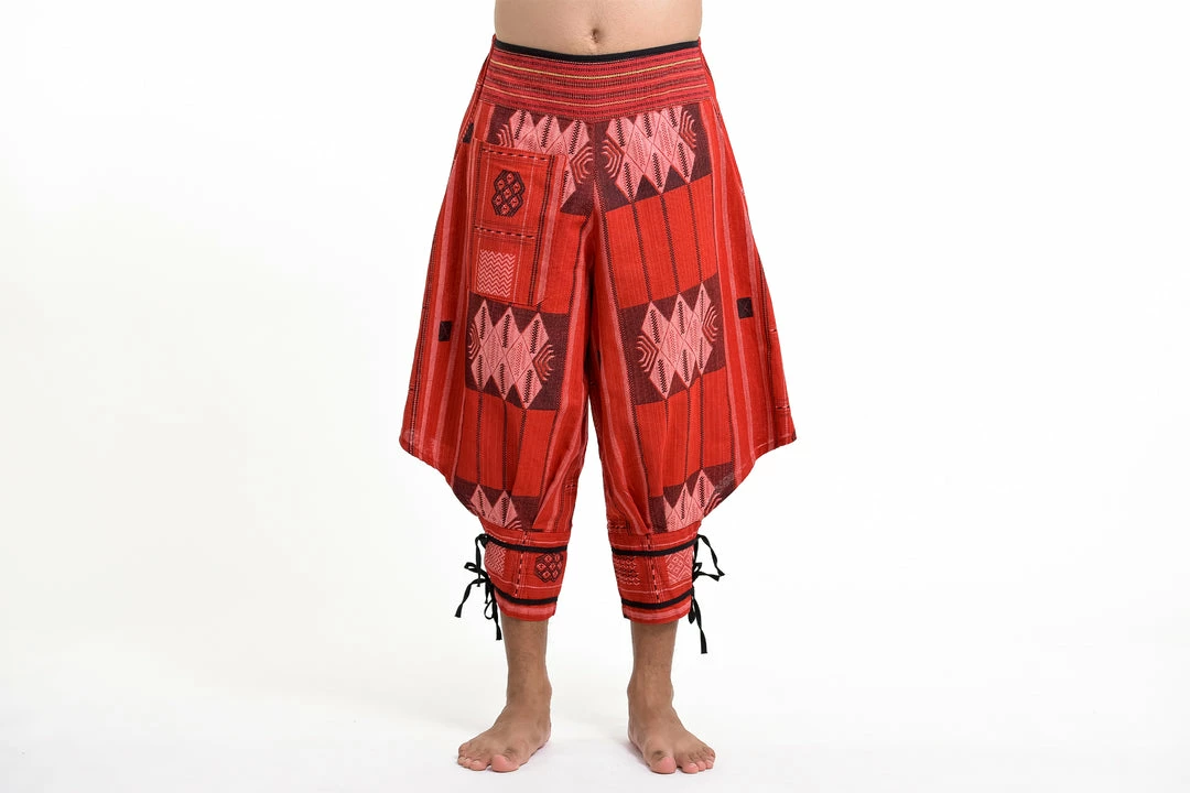 HaremPants.com Thai Hill Tribe Fabric Men's Harem Pants With Ankle Straps In Red 4 HaremPants.com Thai Hill Tribe Fabric Men's Harem Pants With Ankle Straps In Red