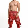 HaremPants.com Thai Hill Tribe Fabric Men's Harem Pants With Ankle Straps In Red