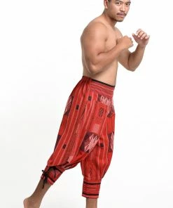 HaremPants.com Thai Hill Tribe Fabric Men's Harem Pants With Ankle Straps In Red 7 HaremPants.com Thai Hill Tribe Fabric Men's Harem Pants With Ankle Straps In Red