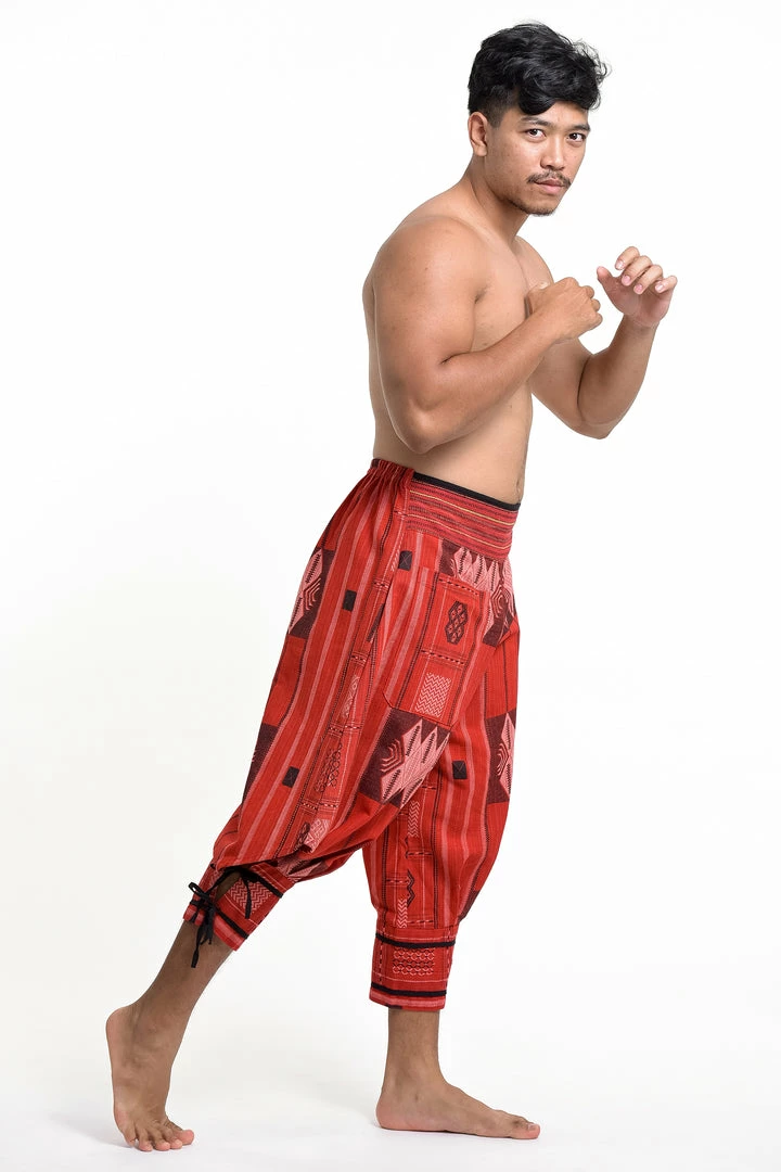 HaremPants.com Thai Hill Tribe Fabric Men's Harem Pants With Ankle Straps In Red 5 HaremPants.com Thai Hill Tribe Fabric Men's Harem Pants With Ankle Straps In Red
