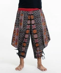 HaremPants.com Clovers Thai Hill Tribe Fabric Men's Harem Pants With Ankle Straps In Black