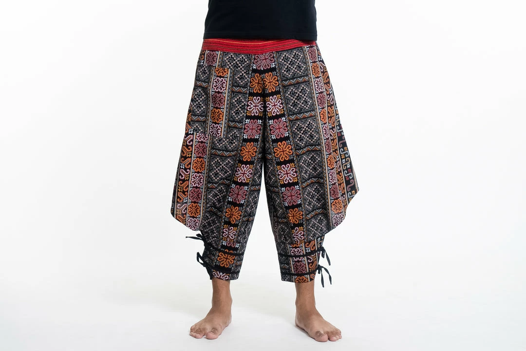 HaremPants.com Clovers Thai Hill Tribe Fabric Men's Harem Pants With Ankle Straps In Black 4 HaremPants.com Clovers Thai Hill Tribe Fabric Men's Harem Pants With Ankle Straps In Black