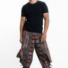 HaremPants.com Clovers Thai Hill Tribe Fabric Men's Harem Pants With Ankle Straps In Black