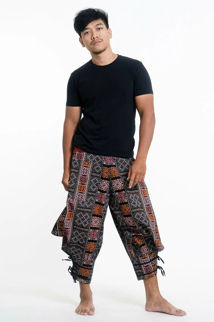 HaremPants.com Clovers Thai Hill Tribe Fabric Men's Harem Pants With Ankle Straps In Black 3 HaremPants.com Clovers Thai Hill Tribe Fabric Men's Harem Pants With Ankle Straps In Black