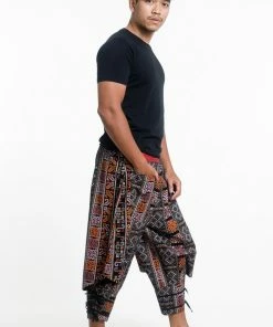 HaremPants.com Clovers Thai Hill Tribe Fabric Men's Harem Pants With Ankle Straps In Black 7 HaremPants.com Clovers Thai Hill Tribe Fabric Men's Harem Pants With Ankle Straps In Black