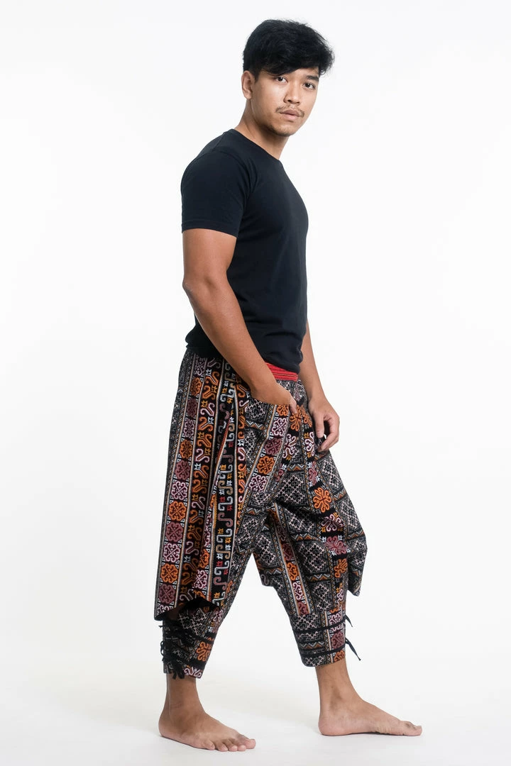 HaremPants.com Clovers Thai Hill Tribe Fabric Men's Harem Pants With Ankle Straps In Black 5 HaremPants.com Clovers Thai Hill Tribe Fabric Men's Harem Pants With Ankle Straps In Black