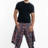 HaremPants.com Women's Clovers Thai Hill Tribe Fabric Unisex's Harem Pants With Ankle Straps In Blue