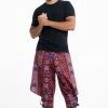 HaremPants.com Clovers Thai Hill Tribe Fabric Men's Harem Pants With Ankle Straps In Burgundy