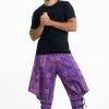 HaremPants.com Clovers Thai Hill Tribe Fabric Men's Harem Pants With Ankle Straps In Purple