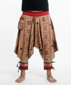 HaremPants.com Thai Hill Tribe Fabric Men's Harem Pants With Ankle Straps In Beige