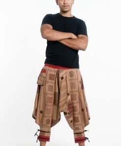 HaremPants.com Thai Hill Tribe Fabric Men's Harem Pants With Ankle Straps In Beige