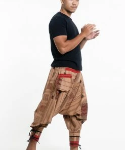 HaremPants.com Thai Hill Tribe Fabric Men's Harem Pants With Ankle Straps In Beige
