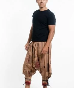 HaremPants.com Thai Hill Tribe Fabric Men's Harem Pants With Ankle Straps In Beige