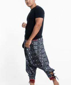 HaremPants.com Traditional Prints Thai Hill Tribe Fabric Men's Harem Pants With Ankle Straps