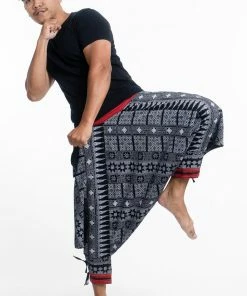 HaremPants.com Traditional Prints Thai Hill Tribe Fabric Men's Harem Pants With Ankle Straps