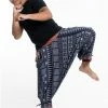 HaremPants.com Traditional Prints Thai Hill Tribe Fabric Men's Harem Pants With Ankle Straps In Navy