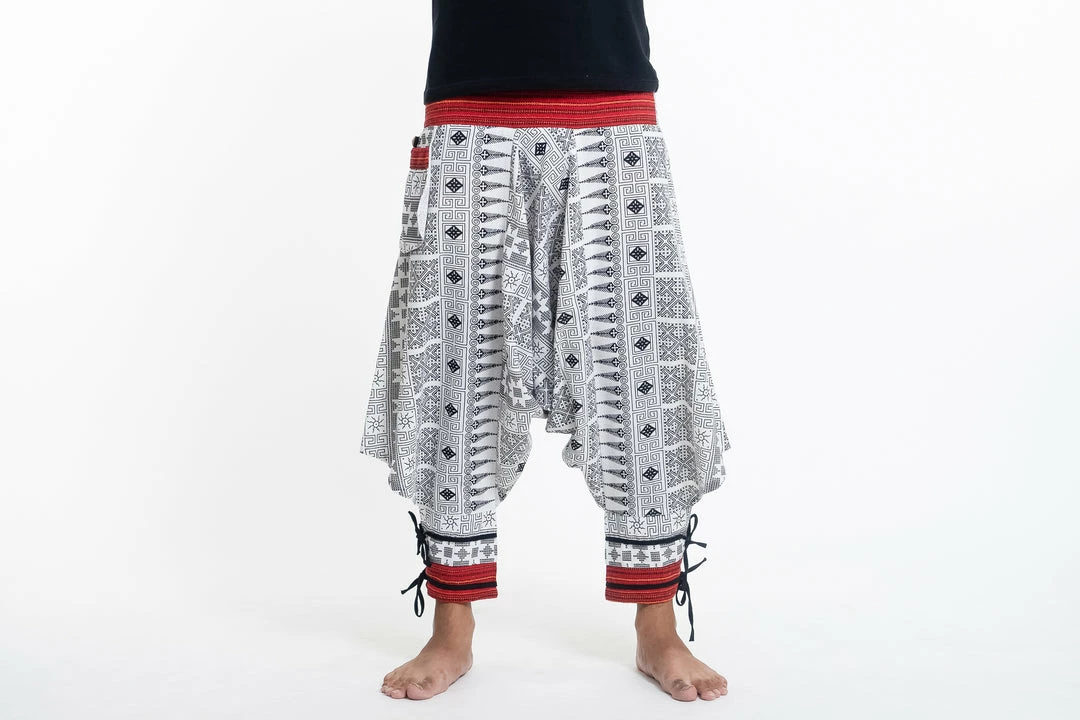 HaremPants.com Traditional Prints Thai Hill Tribe Fabric Men's Harem Pants With Ankle Straps In White 4 HaremPants.com Traditional Prints Thai Hill Tribe Fabric Men's Harem Pants With Ankle Straps In White