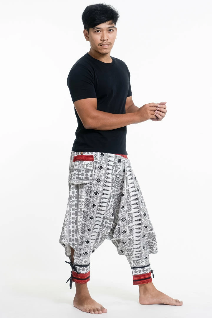 HaremPants.com Traditional Prints Thai Hill Tribe Fabric Men's Harem Pants With Ankle Straps In White 5 HaremPants.com Traditional Prints Thai Hill Tribe Fabric Men's Harem Pants With Ankle Straps In White